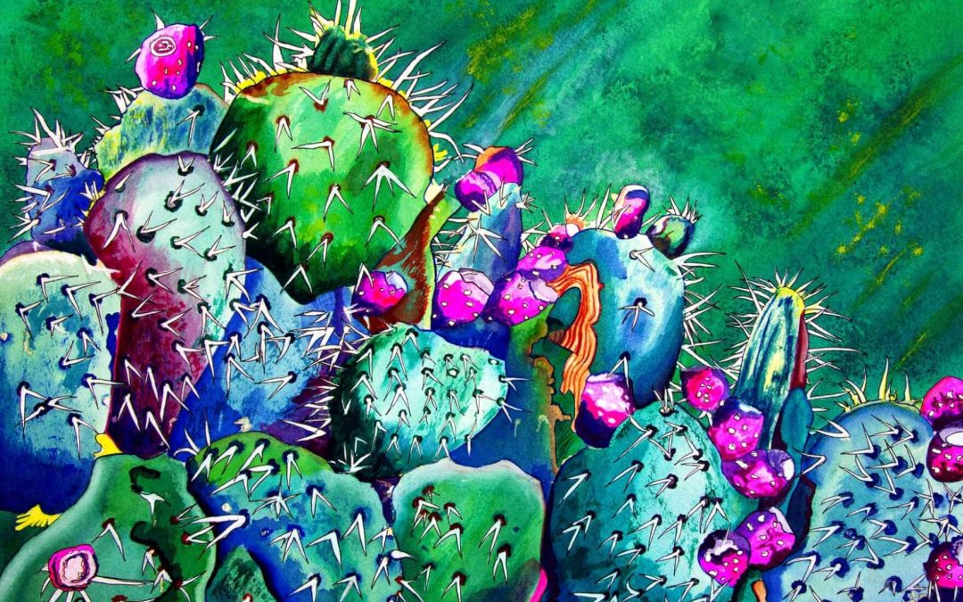 Sedona Cactus – Traditional and Panoramic Watercolor Art by Sedona Artist Clark Sheppard
