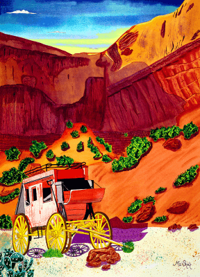 Watercolor painting of Goulding's Stagecoach in Monument Valley by Clark Sheppard.