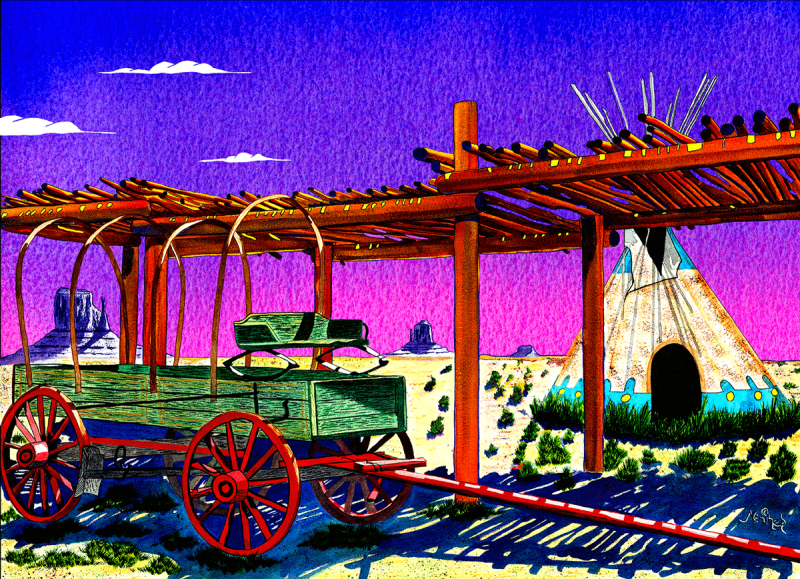 Watercolor painting of layered clouds and shifting sky colors over a serene landscape with soft washes and glowing light