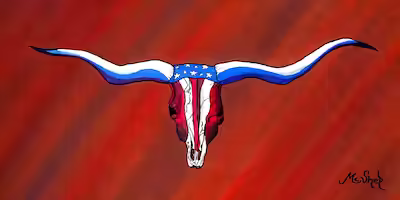 Patriotic Longhorns artwork by Sedona artist Clark Sheppard, owned by President George W. Bush.
