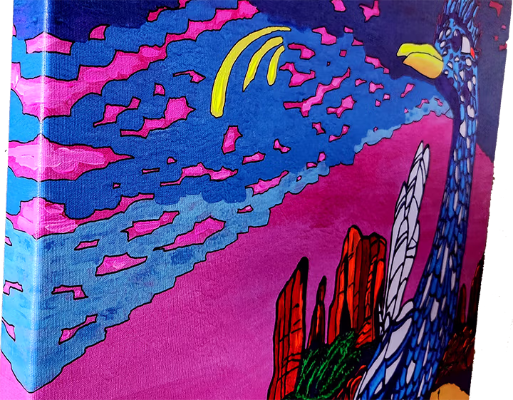 Hand-Embellished Giclée Corner Detail with Mirrored Wrap Corner detail of a Limited Edition Hand-Embellished Giclée showing the mirrored edge wrap and added texture by Sedona artist Clark Sheppard.